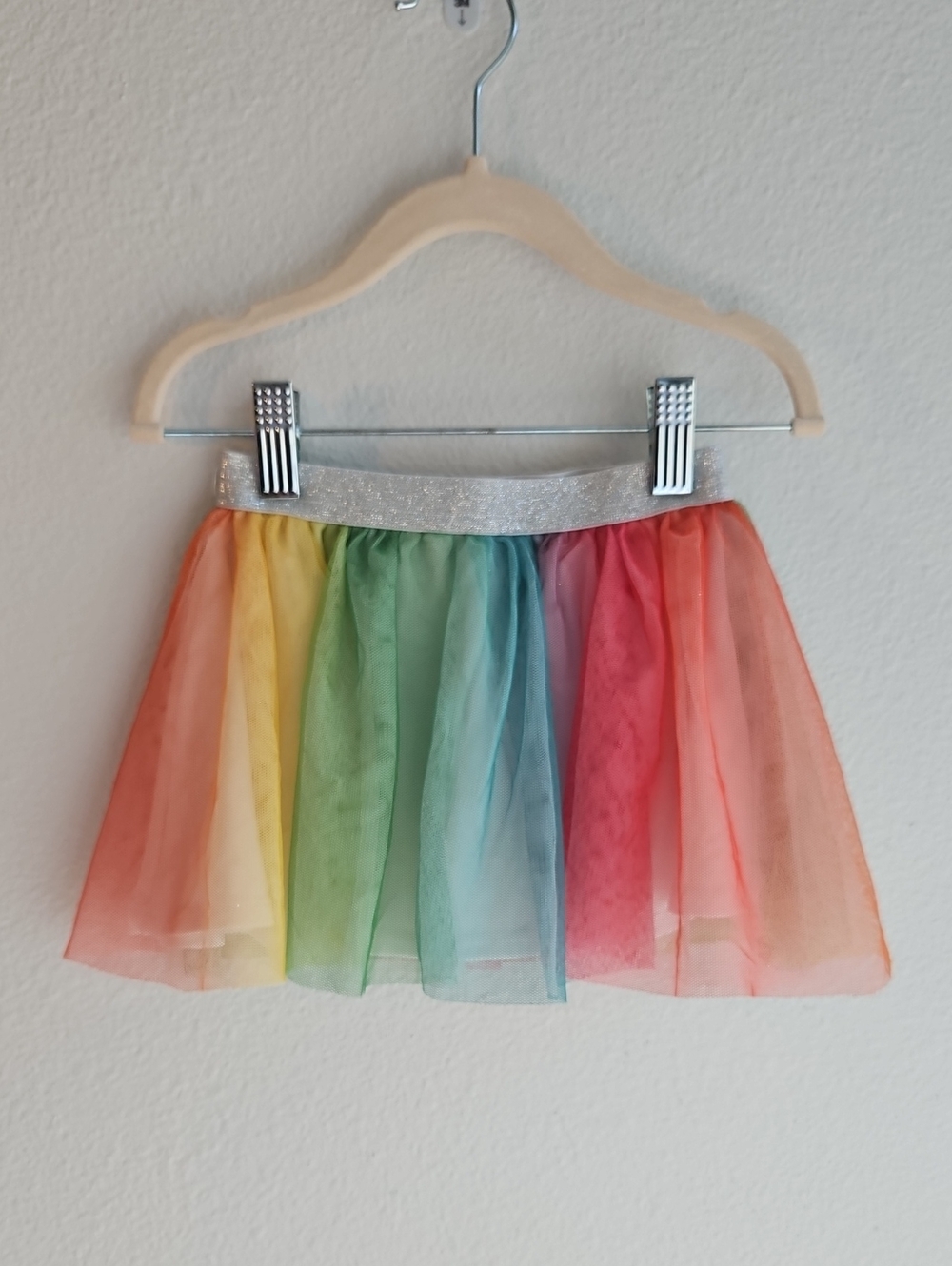 Disney Toddler Rainbow Tulle Skirt W/ Under Shorts Silver Waistband Size 3T